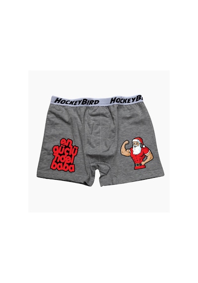 Erkek Yılbaşı Hediyesi Gri En Güçlü Noel Baba Boxer Gri