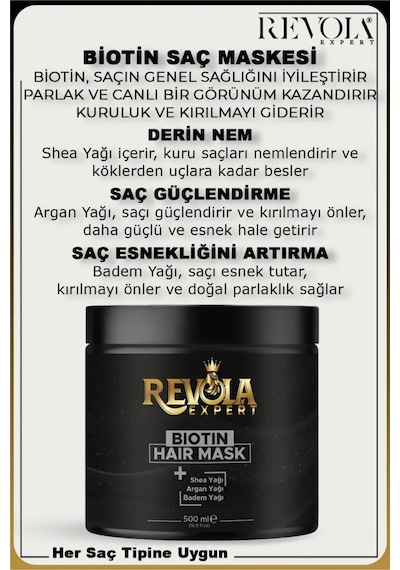 Revola Expert Shea Agan Badem Yağlı Saç Maskesi 500 Ml Biotin