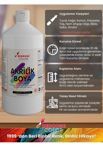 Red Rose Beyaz Akrilik Boya 1 KG