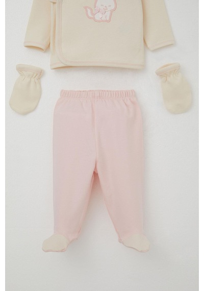 Breeze Kız Bebek Hastane Çıkışı 5 Li Sevimli Kedi Nakışlı Fiyonklu 0-3 Ay, Krem Krem