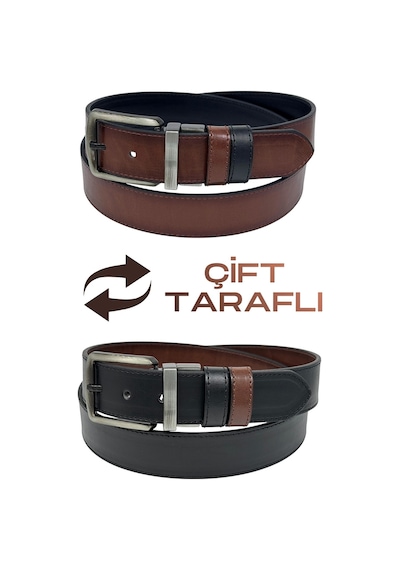Süzer Deri 4 Cm. Çift Taraflı Spor Model Suni Deri Unisex Kot Kemer Kahverengi/siyah Kahverengi