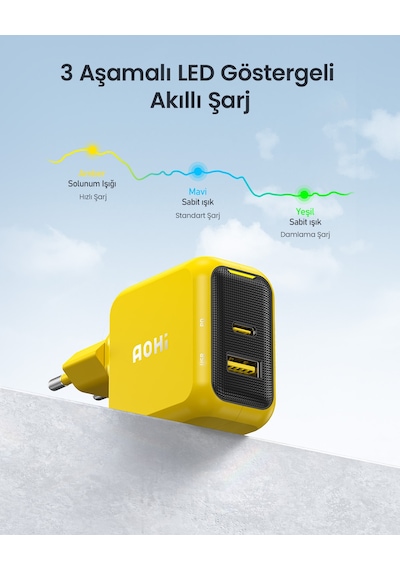 Aohi Magcube 67w 2 Portlu Şarj Adaptörü, 140w Led Ekranlı Naylon Örgülü Süper Hızlı Şarj/data Kablosu
