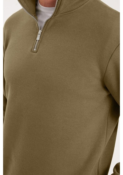 Tudors Unisex Relax Fit Rahat Kesim Pamuklu İçi Polarlı Yarım Fermuarlı Haki Dik Yaka Sweatshirt-35162 Haki Tudors Unisex Relax Fit Rahat Kesim Pamuklu İçi Polarlı Yarım Fermuarlı Haki Dik Yaka Sweatshirt-35162 Haki