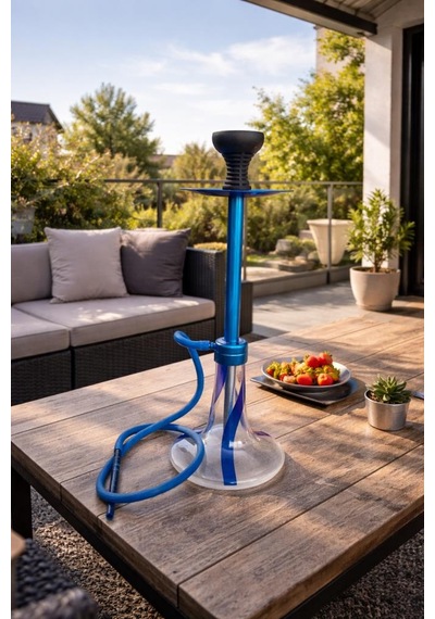 Nargile Takımı 65 Cm Büyük Boy Lüx Cam Nargile Seti Modern Mavi Tasarım Balkon & Teras Kullanımına Uygun