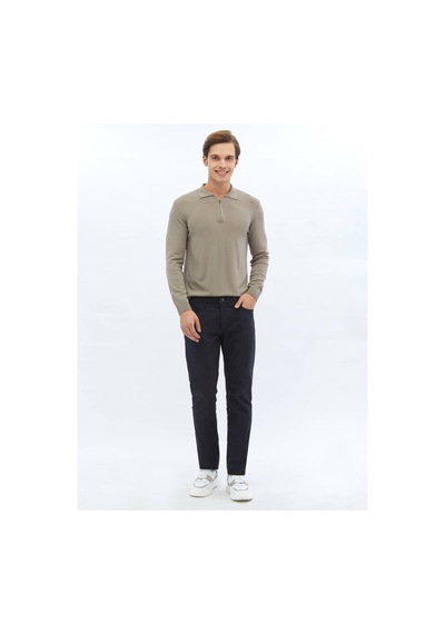 Lacivert Dokuma Slim Fit Casual Pamuk Karışımlı Pantolon Lacivert