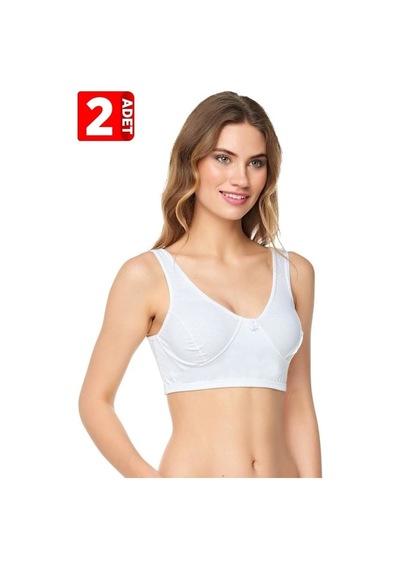 Tutku Keyal 2'li Paket %100 Pamuk Penye Yarım Atlet Lambada Sütyen Beyaz