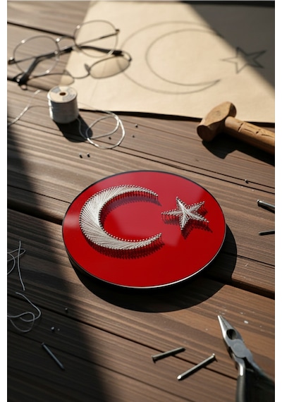 El Yapımı Ay Yıldız Filografi Tablo Türk Bayrağı Temalı Dekoratif Duvar Süsü 1