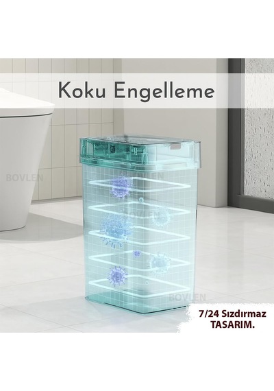 9 Litre Otomatik Hareket Sensörlü Çöp Kovası, Banyo Çöp Kovası, Çöp Kutusu Beyaz