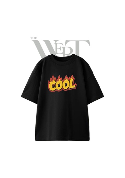 Thewert Cool Alevli Tasarım Baskılı Ünisex Siyah Oversize T-shirt