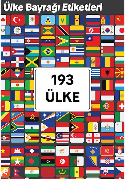 Dünya Ülkeleri Bayrak Çıkartma Seti 194 Ülke 216 Etiket 4x3 cm Sticker Okul Proje Etiketi