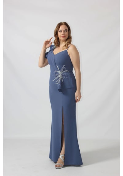 Moda Berray 21927 İndigo Omuzu İki Katlı Beli Taş İşlemeli Kadın Büyük Beden Abiye Elbise İndigo Moda Berray 21927 İndigo Omuzu İki Katlı Beli Taş İşlemeli Kadın Büyük Beden Abiye Elbise İndigo