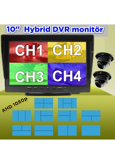 2 Adet Ahd 1080p Ultra Mini Kamera Ve 10 İnç Dvr Monitör Set 12 V