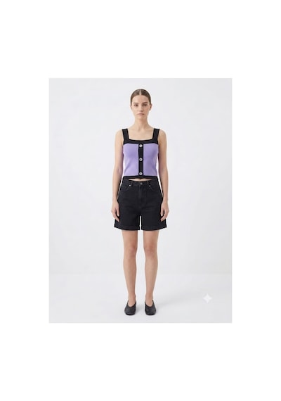 Onno Style Women Kolsuz Askılı Düğme Detaylı Kadın Triko Bluz Lila