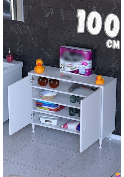 Söke 100 Cm Çok Amaçlı Kapaklı 3 Raflı 4 Bölmeli Şifonyer Dolap Beyaz