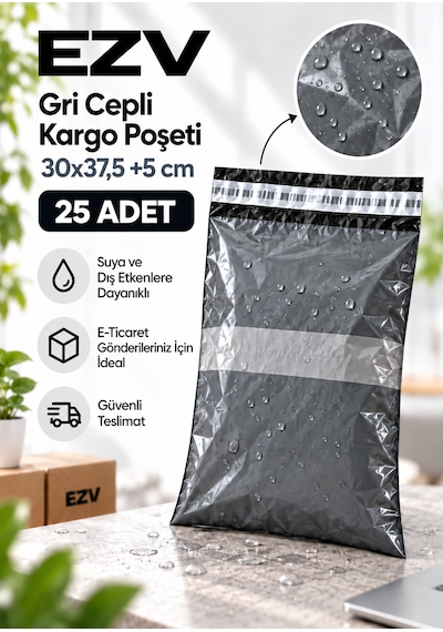 Gri Cepli Kargo Poşeti 30x37,5 +5 Cm 25 Adet