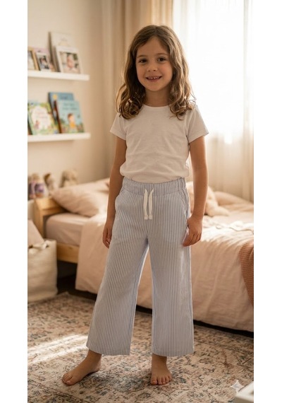 Dmb Kids Kız Çocuk Çizgili Pantolon Dmb-0804 Mavi
