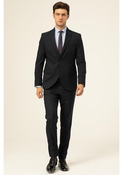 Süvari Lacivert Slim Fit Düz Sivri Yaka 6 Drop Klasik Takım Elbise