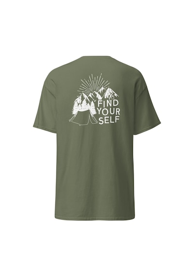 Wildstyle Find Yourself Kendini Keşfet Dağ Kamp Doğa Baskılı Unisex Pamuklu Tişört Haki