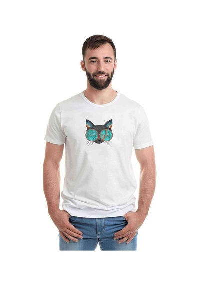 Cat Kedi V Baskılı Beyaz Erkek Tshirt