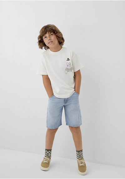Mavi Playstation Baskılı Ekru Erkek Çocuk T-shirt M6610498-70057