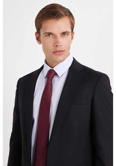 Tudors Erkek Slim Fit Mono Yaka Likralı Esnek Kumaş Siyah Takım Elbise-33904 Siyah
