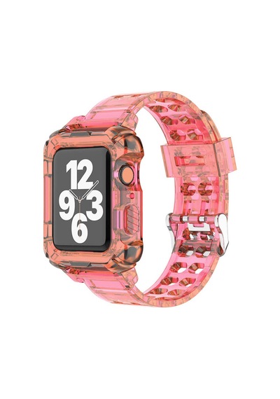 Wozlo Apple Uyumlu  Watch 1, 2, 3, 4, 5, 6, 7, 8, Se Kasa Koruma 38/40/41mm Spor Kordon Kayış - Şeffaf Pembe