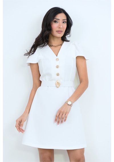 Dorne Moda Özel Koleksiyon Düğme Detaylı Kemerli Mini Elbise - Düğün - Mezuniyet - Ofis Şıklığı Beyaz Beyaz Dorne Moda Özel Koleksiyon Düğme Detaylı Kemerli Mini Elbise - Düğün - Mezuniyet - Ofis Şıklığı Beyaz Beyaz