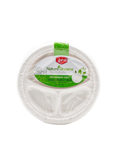 Roll-up Nature Ekolojik Karton Kağıt Tek Kullanımlık 3 Bölmeli Tabak - 26 Cm. - 50 Adetlik 1 Paket