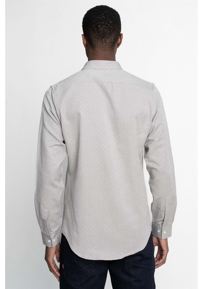 Tudors Slim Fit Uzun Kol Oxford Doku Armürlü Biyeli Erkek Gömlek-26940-Krem