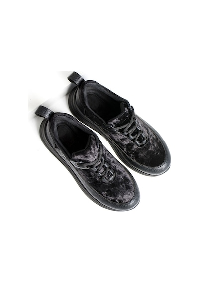 Yeni Bej - Kadife Dolgu Taban Sneaker Model 440583 Siyah