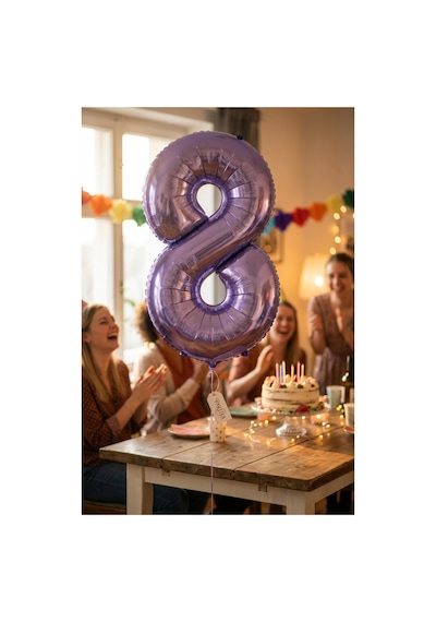 Mor Rakam 8 Balon 32 İnç 80 Cm Prenses Unicorn 8 Yaş Doğum Günü Fotoğraf Süsü Çok Renkli