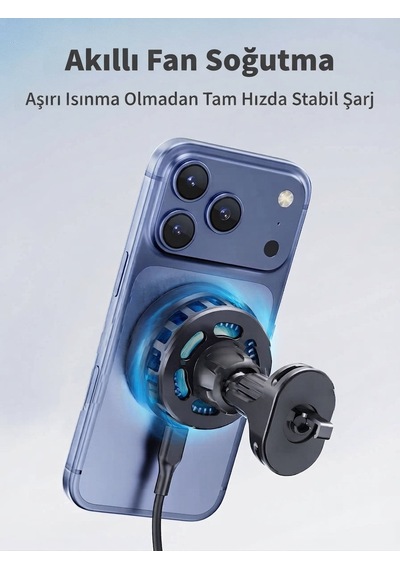 Ven-dens Vd-wlc031 Qi2 25 W Manyetik Kablosuz Şarjlı Araç Telefon Tutucu, Magsafe Uyumlu, Soğutma Fanlı, 360 Döner, Siyah