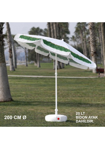 Yaprak Desenli Plaj Şemsiyesi 200 Cm Ø Bidon Ayak Dahil Yaprak Desenli