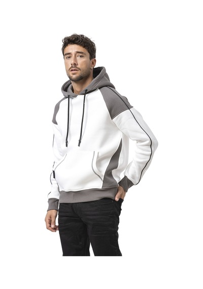 Cipo & Baxx Erkek Kapüşonlu Renk Bloklu Sweatshirt Cl591 Ekru