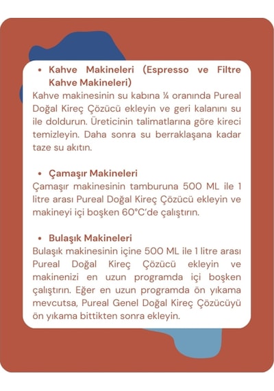 Pureal Doğal Kireç Çözücü - Tüm Kireçli Yüzeyler, Espresso Ve Kahve Makineleri - Su Isıtıcıları 1 L Tekli