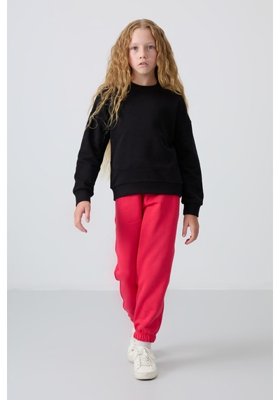 Oversize 3lü Paket Siyah-gül Kurusu-açık Mavi Kız Çocuk Sweatshirt - 75150 Siyah - Pembe