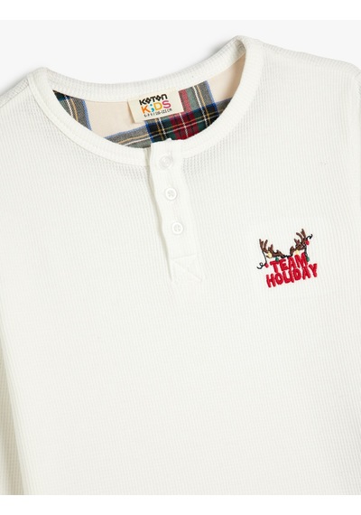 Koton Pamuklu Pijama Üstü Uzun Kollu Yuvarlak Yaka Beyaz 5wlm40018mk
