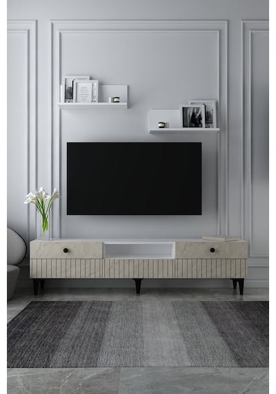 180dhdtrüç7bt İlay Lazer Desen Kapak Raflı Tv Sehpası Ünitesi Beyaz-traverten 180dhdtrüç7bt İlay Lazer Desen Kapak Raflı Tv Sehpası Ünitesi Beyaz-traverten