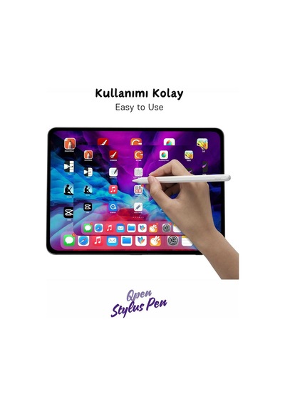 Apple Uyumlu iPad 2025 Air 13 M3 Type C Şarj Özellikli Avuçiçi Ve Eğim Özellikli Tablet Kalemi Beyaz
