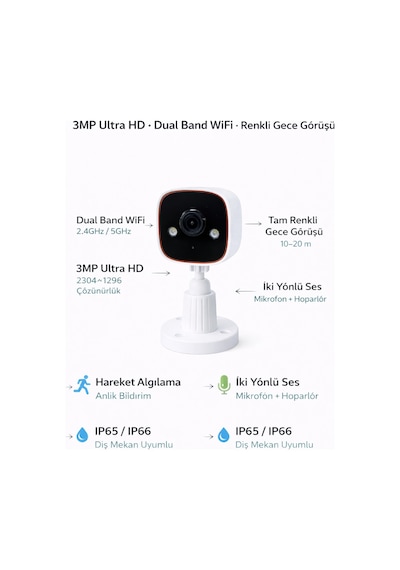 Apronx Ax-bn130 3mp 3.6mm Full Color Mikrofonlu Wıfı Kamera