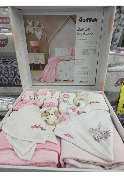 Özdilek 10 Parça Müslin Bebek Seti Önlüklü -rabbit Pembe