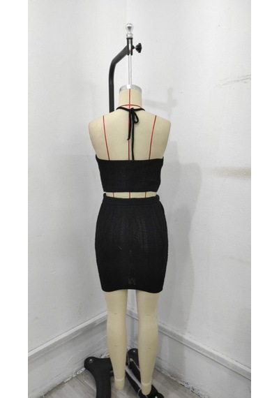 De'charme Kadın Kolsuz Mini Erer Crop Ikili Triko Takım Siyah