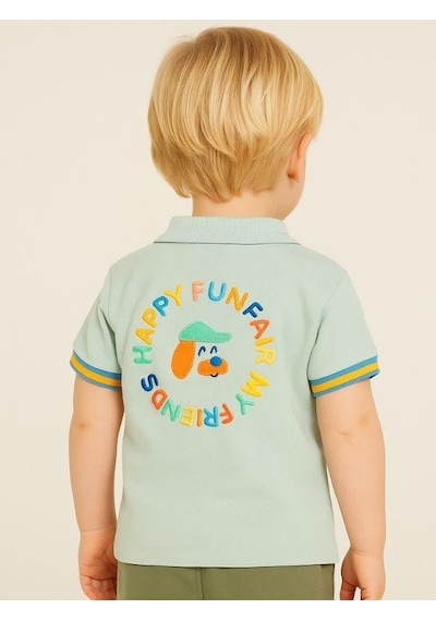 Zekids Erkek Bebek Yakalı Renkli Düğmeli T-shirt-15694 Mint