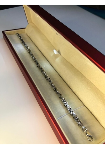 4.5mm Kral Erkek Çelik Beyaz Set Işıklı Kutuda Sevgiliye Eşe Babaya Bileklik Kolye Beyaz