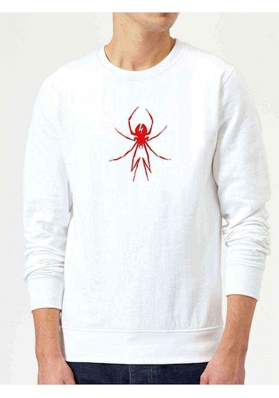 Red Spider Kırmızı Örümcek Baskılı Beyaz Erkek Örme Sweatshirt (528677019)