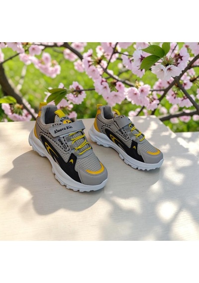 Almerakids Almera Kids 620 Buz Sarı Cırtlı Erkek Çocuk Spor Ayakkabı Gri