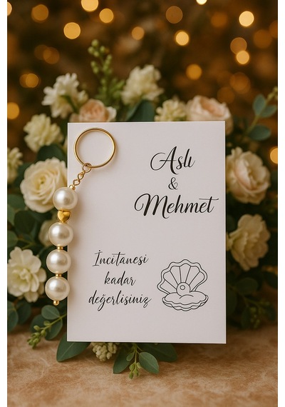 10 Adet İnci Parıltılı Anahtarlık - Kına Hediyesi - Nişan Hediyesi - Hoşgeldin Hediyesi - Bride Çok Renkli