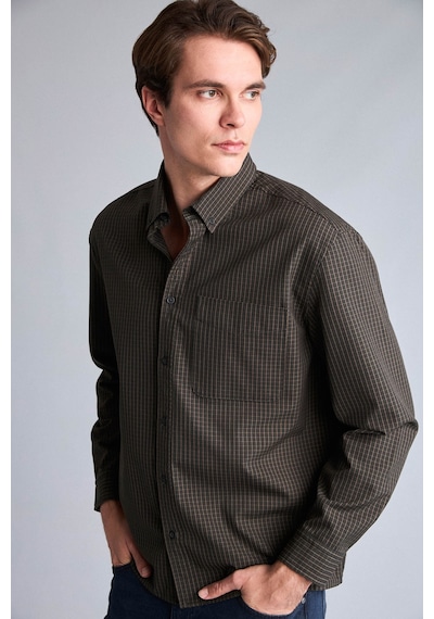 Defacto Relaxed Fit Polo Yaka Kareli Flanel Uzun Kollu Gömlek H5115ax26aukh79 Haki-kh79