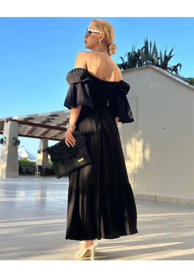 Fashion Cocktail Çift Bel Korseli Düşük Omuz Yarım Kollu Bohem Maxi Bilekte Uzun Tatil Elbisesi Siyah Fashion Cocktail Çift Bel Korseli Düşük Omuz Yarım Kollu Bohem Maxi Bilekte Uzun Tatil Elbisesi Siyah