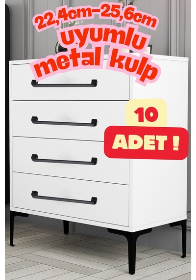10 Adet Radius Siyah Metal Mobilya Kulpu 224 Mm 22,4 Cm Uyumlu Modern Mutfak Dolabı Çekmece Kulbu Siyah Siyah